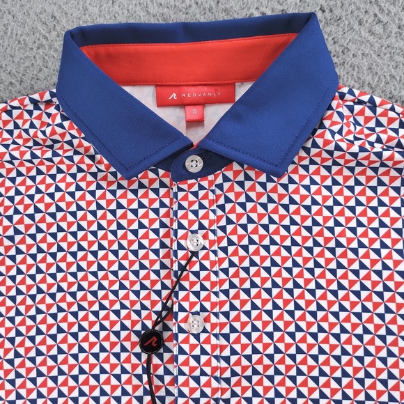 Redvanly PUREpoly Polo Shirt Mens Small Blue Geometric Golf R2424-Cowley - Picture 5 of 16